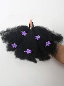1 kẹp tóc hoa cho bé búi tóc Afro phồng mềm mại Marley Kinky cho bé gái kèm thun co giãn - màu đen - Xem 11