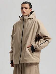 一件男女通用滑雪服/外套，女士冬季连帽登山服，带透气腋下拉链和防丢拉链口袋，男士单板滑雪户外外套，适合户外活动和冬季滑雪，结构加固，功能性滑雪装备，耐用雪地装备，女士滑雪服 - 卡其色 - 查看 7