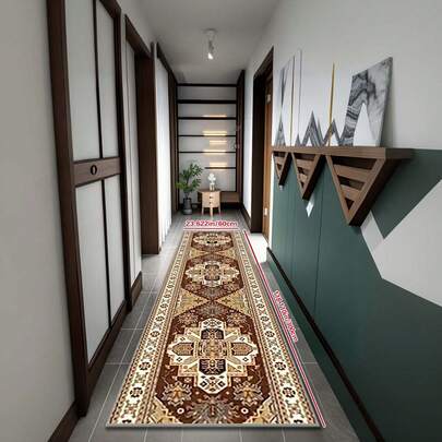 1pc Gold Velvet Running Mat, With Anti-Slip Backing - Machine Washable, Modern Luxury Geometric Pattern, Suitable For Hallway, Living Room, Bedroom, Indoor/Outdoor Use