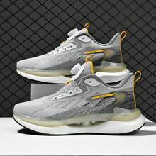 2025 Men's Shoes Summer Breathable Mesh No-Tie Sports Casual Running Rotating Athletic Exam Shoes - 2888灰桔黃 - 查看 8