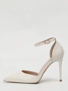 欧美风极简镂空女鞋，尖头细高跟凉鞋，适合婚礼穿着 - 米色 - 查看 2