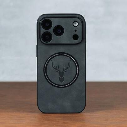 奢华复古鹿头图案仿皮手机壳，兼容 17/16/15/14/13/12/11 Pro Max Plus，支持磁吸无线充电，适用于 17 Pro Max，圆角设计，防震保护套，礼品之选