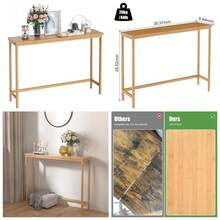 Console Table, Entryway Table, Narrow Sofa Table, 39" Bamboo Hallway Table For Entryway, Living Room, Bedroom, Foyer, Natural - 自然的 - 查看 2