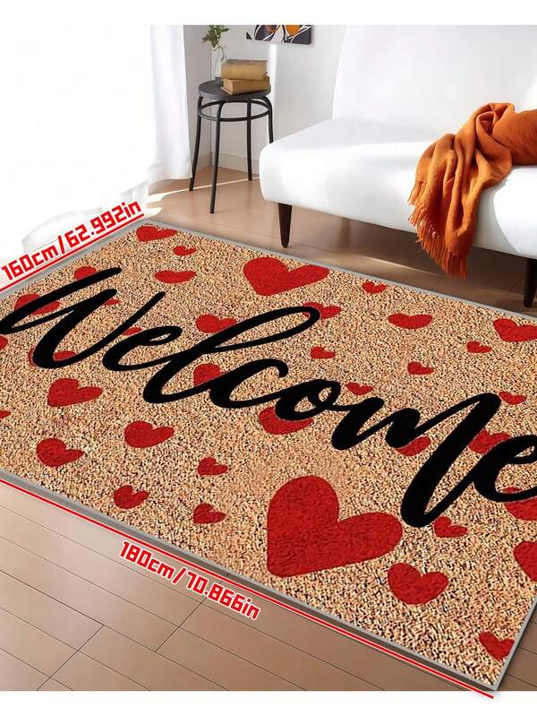 1pc Valentine's Day Welcome Mat With Red Heart Design - Non-Slip, Dirt-Resistant Polyester, Suitable For Indoor/Outdoor Use - Great For Living Room, Bathroom, Laundry Room, Kitchen Decor And Gift, Holiday Doormat