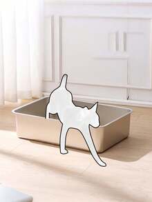 1个不锈钢猫砂盆，加高侧边，加厚防溅，易于清洁，适用于猫咪 - 銀色 - 查看 4