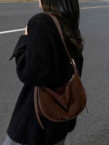 高品质复古女士手提包，容量大，独特设计斜挎饺子包，适合购物、约会、通勤、年轻女性、大学生、新婚夫妇、办公室白领。非常适合办公室、大学、工作、商务、通勤、户外、旅行和休闲 - 咖啡棕 - 查看 4