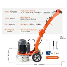 Amoladora eléctrica para pisos de concreto, amoladora de 10 pulgadas, pulidora de pisos de concreto de 1,7 HP, rectificadora de 1300 W, amoladora de superficies con motor sin escobillas mejorada de 1720 RPM para granito/mármol/piedras - 10 pulgadas - Ver 7