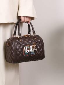 Geantă de pernă Boston cu model de elefant brodat, vintage nouă, la modă, 2025, geantă de mână pentru femei cu model de bowling, versatilă și rafinată, geantă de umăr crossbody de mare capacitate pentru navetiști