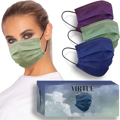 Support Face Masks - Soft 3 Ply Comfort Face Masks Colorful Disposable Face Mask 50 Pack. Earth Tones Colored Masks. Adults Mens And Womens Disposable Face Masks