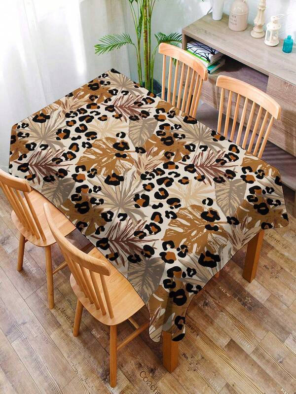 Toalha de mesa retangular com estampa de leopardo, levemente resistente à água, ideal para decoração de restaurantes e salas de estar.