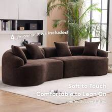YOGLAD 110" Curve Modular Sofa Couch, Deep Seat Cloud Couch, Chenille Fabric 4-Seater Comfy Cloud Couches For Living Room Apartment Office, No Assembly Required Sofa Set - Antique Brown - 查看 7
