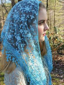 1条2026新款花卉蕾丝边围巾/头巾，时尚女士款，适合婚礼、派对、用餐等场合 - 純色 - 查看 3