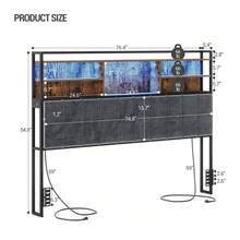 HaluPeit Headboard With 3-Tier Storage Shelves, Velvet Upholstered Head Board With 2 Outlets, USB Ports & LED Light, Soft Backrest For King/Queen/Full Size Bed - 鏽棕色 - 查看 7