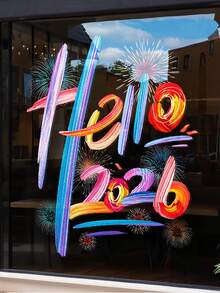 1片2026新年窗贴，新年快乐装饰玻璃贴纸，可重复使用的静电吸附玻璃贴纸，用于新年节日气氛装饰窗户和门，带静电吸附功能。 - 彩色 - 查看 1