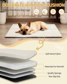 HaluPeit Hundekäfig Möbel, Hundebox mit Weichem Kissen, Modernes Mehrtür-Design, Beistelltisch für Hundekäfige aus Holz, Geeignet für Kleine und Mittelgroße Hunde, 80 x 55 x 61,5 cm, Weiß - Weiss - Übersicht 5