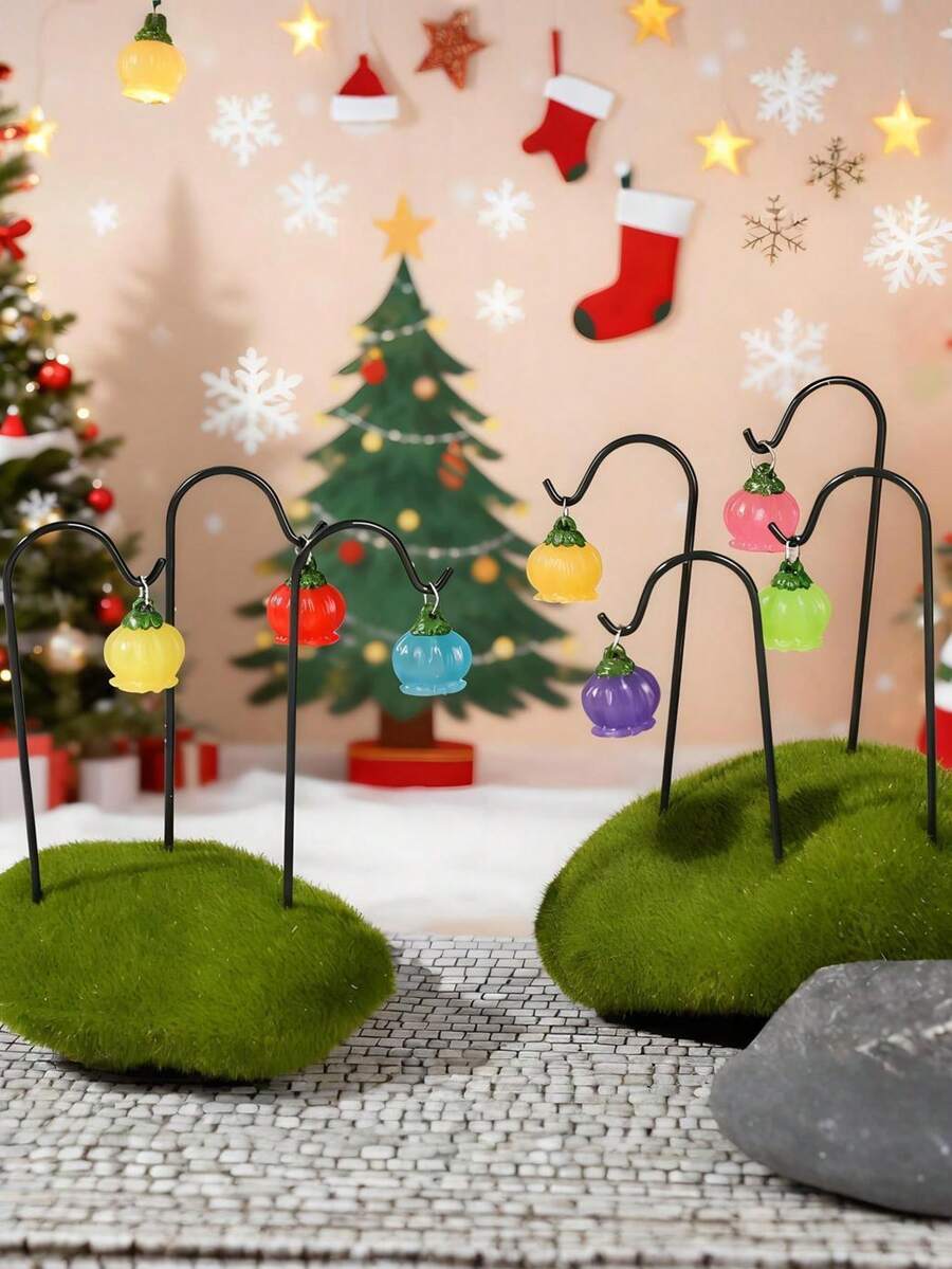 8件套仙女花园微缩景观装饰品，包括仙女花园配件花卉套装、迷你花园微景观摆件、百合花微光花插架套装，适用于仙女花园、娃娃屋等场景。