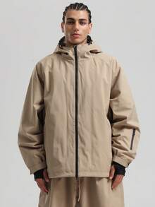 一件男女通用滑雪服/外套，女士冬季连帽登山服，带透气腋下拉链和防丢拉链口袋，男士单板滑雪户外外套，适合户外活动和冬季滑雪，结构加固，功能性滑雪装备，耐用雪地装备，女士滑雪服 - 卡其色 - 查看 15
