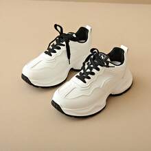 Women's White Leather Platform Sneakers - Thick Sole Low-Top Lace-Up Fashion Sneakers