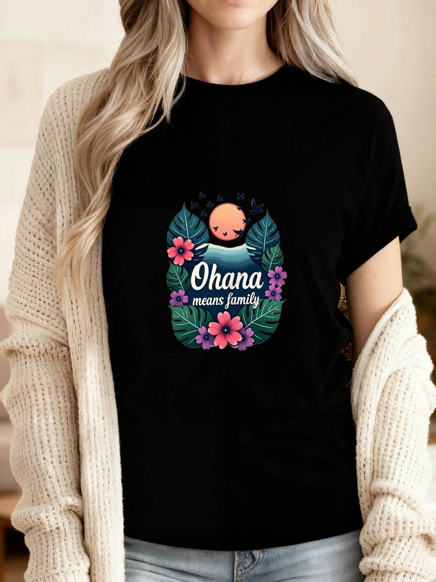 Ohana Means Family - Womens T-Shirt - Lilo - Stitch - Film - Animation - Hawaii - Black - View 1