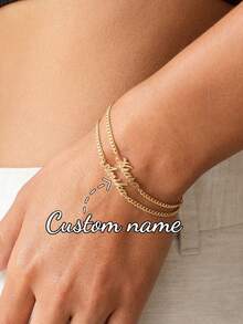Personalized Name Bracelet, Adjustable Stainless Steel English Letter Custom 3NK Chain Hip-Hop Bracelet, Suitable As A Valentine's Day, Mother's Day Gift, Family Bracelet For Mom, Personalized Jewelry Gift, Mother's Day Gift - Gold - View 2