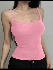 Basic Women's Tank Top With Straps. Basic Baita Nightgown/Vest - Pink - View 1