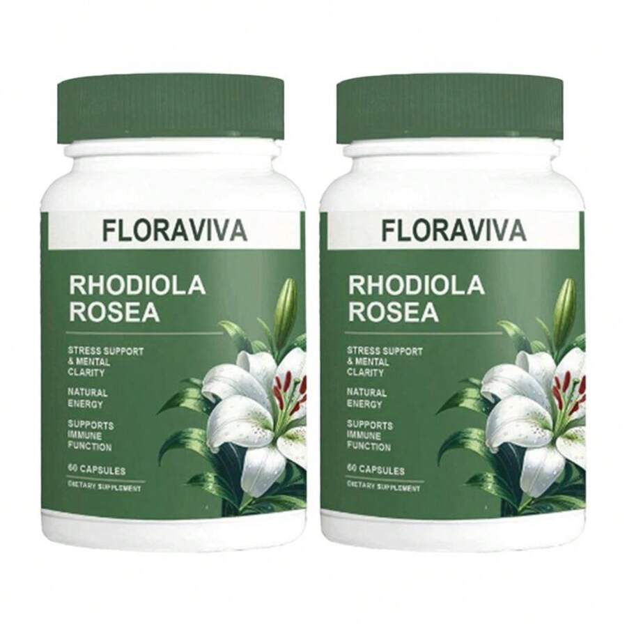 Flash Offer| Floraviva Rhodiola Rosea Caps - Natural Energy Boost Non GMO - 2 Bottles - View 1