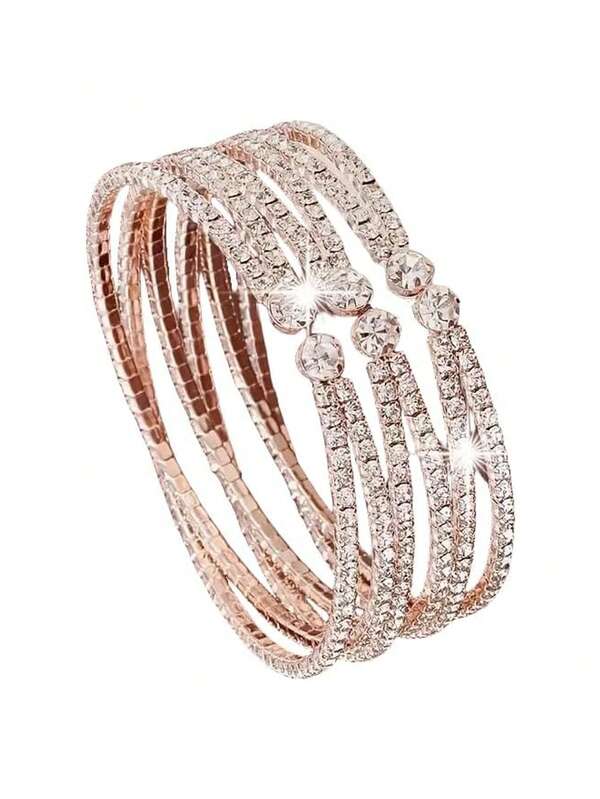 1pc Bride Fashion New Crystal Bracelet, Rhinestone Criss-Cross Open Bangle Bracelet, Minimalist Wedding Bracelet For Women