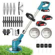 Cortacésped eléctrico inalámbrico, cortacésped eléctrico portátil 3 en 1, con 2 baterías de 48 V, para cortar el césped y podar jardines. - Azul - Ver 1
