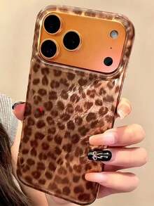 1pc Large Pore Brown Leopard Print Phone Protective Case, Glossy Moisturizing Shell Compatible With IPhone 11/12/13/14/15/16 Series, Leopard Print Hard Case Compatible With IPhone 17/17Pro/17ProMax/Air, Retro Personalized INS Tin Foil Leopard Print Case - Brown Leopard Print - View 5