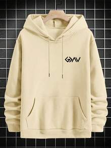 男士休闲简约街头户外山地印花宽松保暖连帽卫衣 | 时尚长袖上衣 - 杏色 - 查看 6