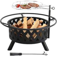 Fire Bowl With Rotating Grill Grate, Garden Fire Bowls With Spark Screen, Ø76 Cm BBQ Fire Basket, Multifunctional Fire Pit