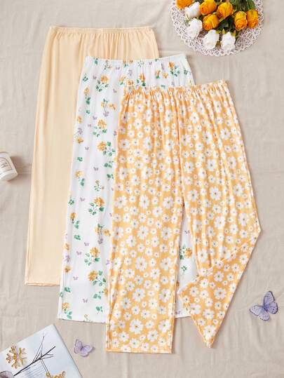 3pcs Plus Size Women Pajama Pants, Casual Lounge Pants, Stretchy Knit Fabric Comfortable For Lounging & Outdoor Wear