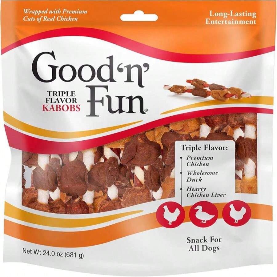 Good U2018n Fun Triple Flavor Kabobs Chews For All Dogs, 18 Count, Treat Your Dog To Chews Made From Beef Hide, Real Chicken, Pork Hide, Duck And Chicken Liver - ColorD - 查看 1