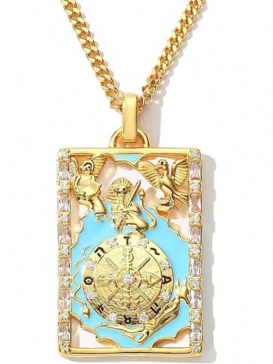 Tarot Card Necklace Women, Gold Vintage Pendant, Good Luck Amulet Jewelry - b - 查看 1