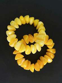 1 件独特琥珀蜂蜡手链 - 手工制作的天然宝石首饰 DIY 蜂蜡琥珀串珠弹性手链，男女皆宜，适合日常佩戴