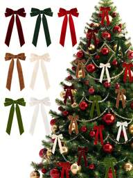12/6/2/1个装 红色/米色/棕色/深绿色/草绿色/白色/酒红色 7.87英寸天鹅绒蝴蝶结，圣诞树装饰蝴蝶结，圣诞花环装饰配件，圣诞装饰配件，圣诞派对装饰配件，摄影装饰道具，适用于圣诞节用品、派对用品、摄影道具、圣诞装饰、家居圣诞礼物、圣诞装饰