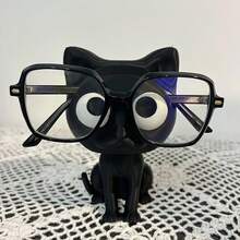 1 3D Printed Cat Glasses Stand - Cute Plastic Desktop Organizer With Glasses Holder, Home Decoration And Holiday Gift, Suitable For Halloween, Easter, Valentine's Day, Office Supplies, Home Storage Organizer - 黑色 - 查看 7