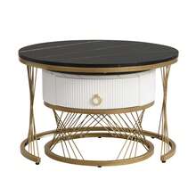 Elegant Folding Coffee Table: Decorative Look, Gold Decoration, Side Table With Drawers - Set Of 2 - 黑色+中密度纖維板 - 查看 2