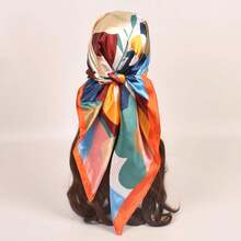 时尚印花女士方巾，休闲防晒头巾，大号围巾/披肩 - 橘色 - 查看 8