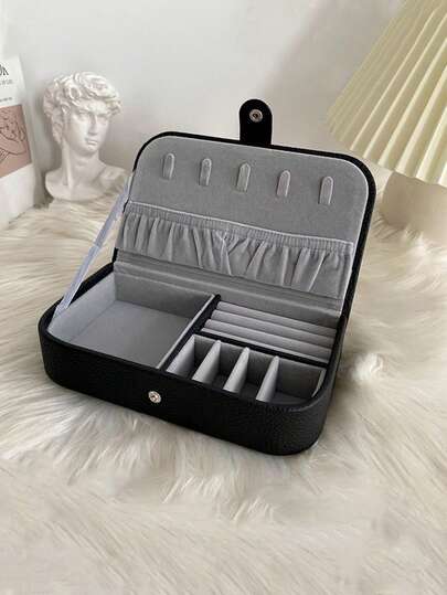 1pc Portable Leather Jewelry Box For Bracelets, Necklaces, Earrings And Rings Storage Back To School