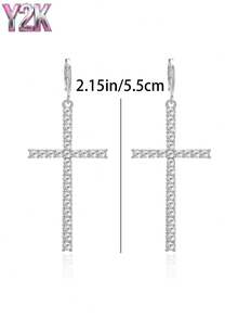 Brincos de Cruz Cheios de Diamantes Exagerados Y2K, Um Par de Brincos de Cruz, Brincos Sexy de Menina Y2K, Acessórios de Festa, Presentes de Festa.