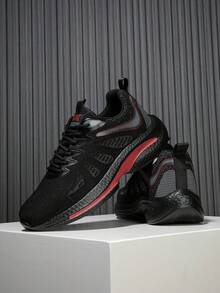 2026 New Men's Shoes: Black And Red Color - Block Mesh Sneakers, Breathable And Comfortable Men's Casual Shoes, Street - Style Versatile Outdoor Walking Shoes - 黑色 - 查看 6