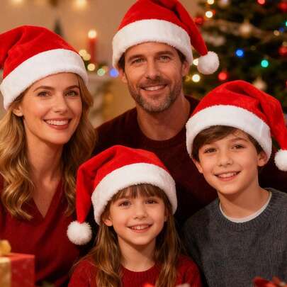 1/3/4/5 件圣诞帽套装 - 圣诞派对装饰，舒适搭配白色绒球，适合家人和朋友聚会、摄影道具、公司活动、节日礼物