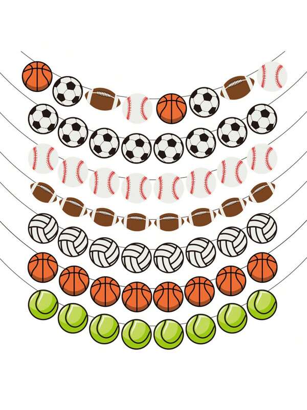 Sports Theme Decorative Paper Pull Flags, Football/Basketball/Baseball/Tennis/Volleyball Banners, Birthday Party Small & Large Insert Card Set, Team Gathering Atmosphere Scene Decoration Accessories, Suitable For Sports Fan Holiday Birthday Party Background Decoration Set