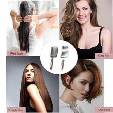 ZMD 2PC Curved Vented Detangling Hair Brush, Boar Bristles Curly Hair Brush, Wet Dry Detangler Hair Brushes For Women/Men/' Long, Thick, Thin, Curly & Tangled Hair (Pink & Black) - 黑與白 - 查看 2