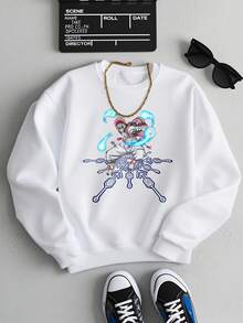 Black And White Women's Hoodie, Frozen Heart With Blue Energy And Snowflake Design Polyester Fiber, Holiday Parties, Outdoor Travel,Halloween, Christmas, Thanksgiving, 280g Round Neck Sweatshirt - Blanc - Voir 1