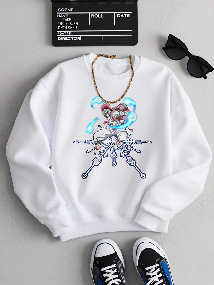 Black And White Women's Hoodie, Frozen Heart With Blue Energy And Snowflake Design Polyester Fiber, Holiday Parties, Outdoor Travel,Halloween, Christmas, Thanksgiving, 280g Round Neck Sweatshirt - Blanc - Voir 1