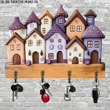 2D Flat, 1pc Rustic Wooden Multifunctional Key Holder Rack With 4 Metal Hooks, Wall Mount Storage Organizer, Entryway Decor, Living Room Accessory, Home Organization Solution For Modern Minimalist - Multicolor - View 1
