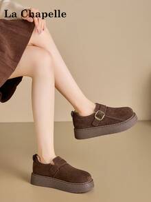 1 双 La Chapelle 女式休闲软底平底鞋，圆头低跟户外通勤鞋，优雅软底徒步鞋适合学生毕业照，低帮皮革保暖鞋