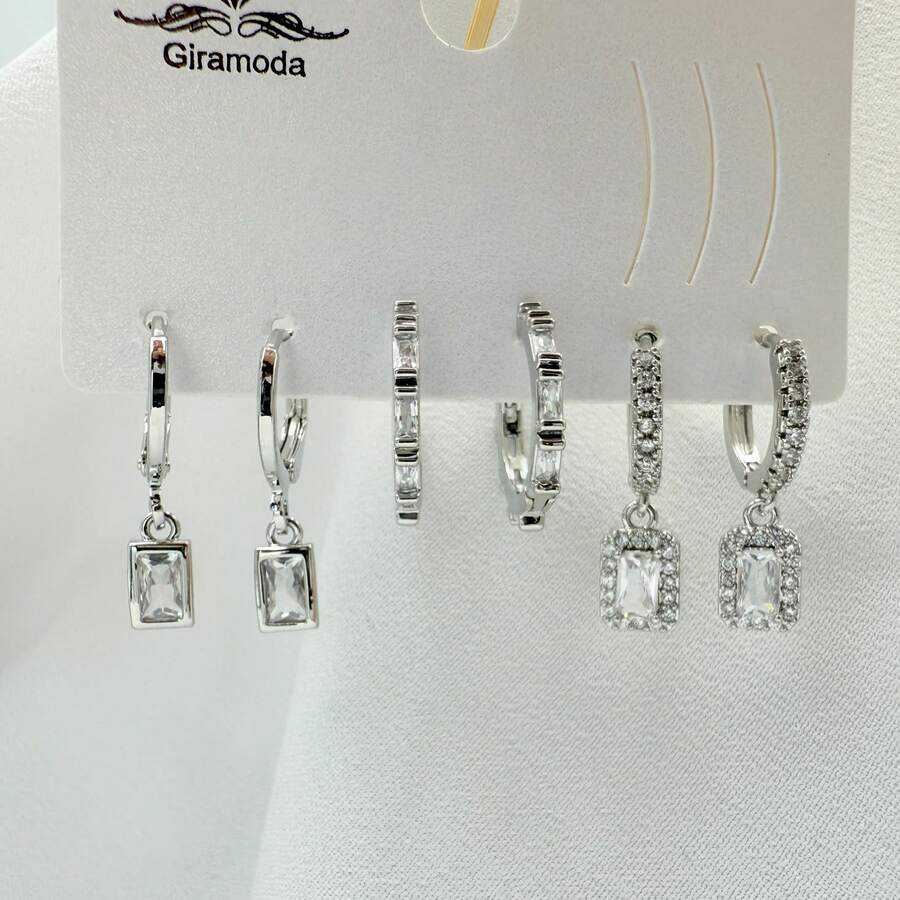 Necklace With 3 Pairs Of Women's Earrings Plated In 18K Gold And 925 Silver With Heart Design, Hoop And Colorful Cubic Zirconia - Modern And Elegant Style - B121. - Xem 1